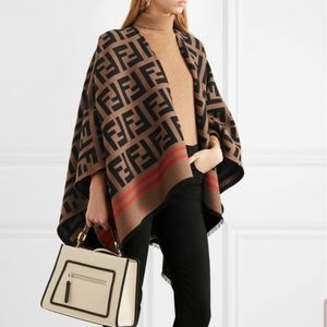FENDI Frayed wool and silk-blend Jacquard poncho